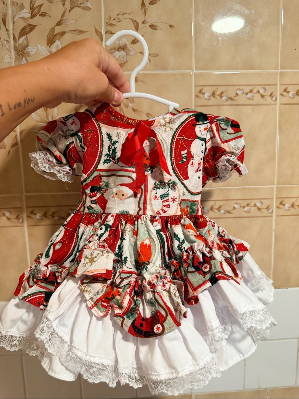 Festive Red & White Holiday Newborn Dress